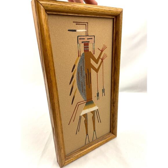 VTG Native American Navajo Sand Painting Wooden Framed 6.5"x13" - Picture 9 of 12